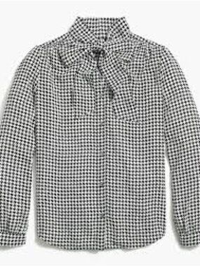 J. Crew Factory Houndstooth Bow Blouse - Black & White